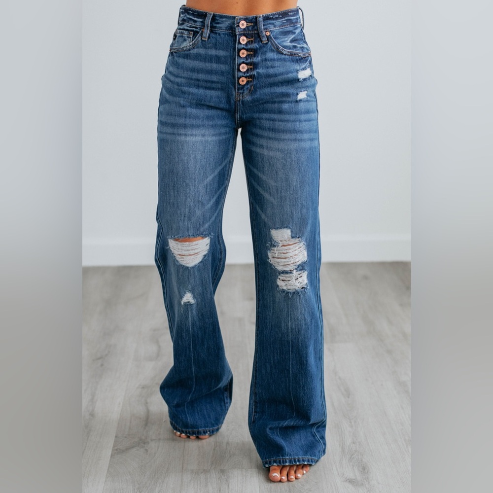 KanCan Blue Distressed Flare Jeans